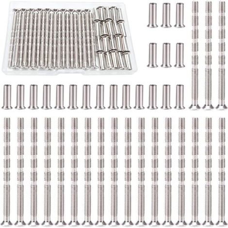 20 x M4 Door Handle Screws, Connection Screws with Bolt Kit, Connection Bolts and Sleeve, Nickel Plated Furniture Link for Patches, Door Handle, Cabinet, Drawers (1/5)