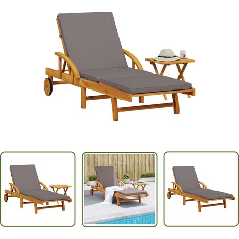 The Living Store Chaise longue avec coussin et table bois d'acacia massif - Chaises Longues - Bain De Soleil - Meuble De Jardin - Salon De Jardin - Mobilier Extérieur (1/5)