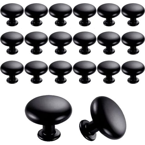 20 Pièces Boutons de Meuble, Boutons de Porte Boutons de Tiroir (Black, 30mm) (1/5)