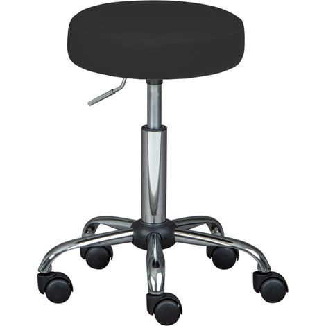 Tabouret à roulettes 33x33x50/66 cm en PU noir et métal (1/4)