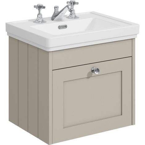 Balterley Butterton 500mm Wall Hung 1 Drawer Unit with Classic Basin 3 Tap Hole - Pebble Grey (1/4)