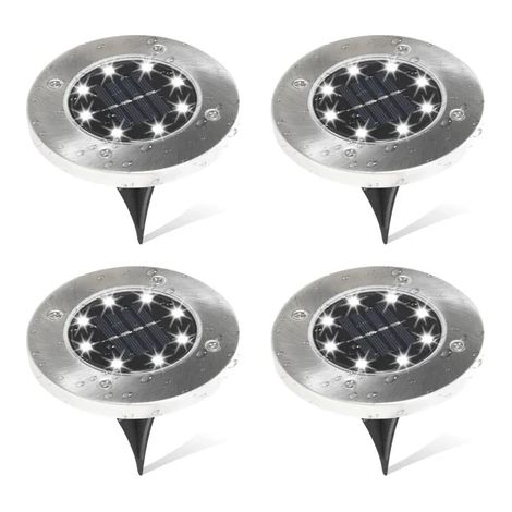 Lot de 4 lampes solaires à 8 LED pour jardin extérieur, encastrables, en acier inoxydable, étanches. (1/5)
