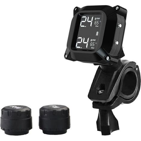 Motorcycle TPMS Moto Système de Surveillance de la Pression des pneus avec 2 capteurs externes Écran LCD Système d'alarme de Voiture Anti-Off et étanche à l'eau (1/4)
