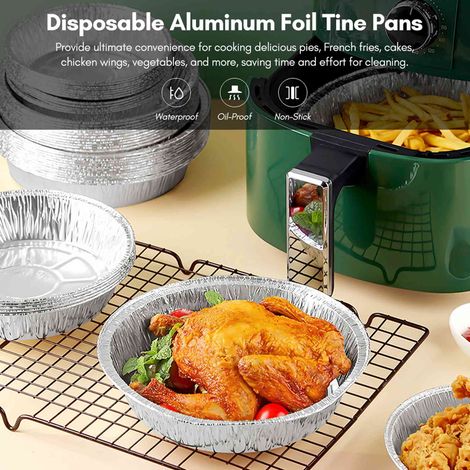 Assiettes jetables en aluminium de 7 pouces, 50 pièces, poêles à tarte rondes en étain pour friteuses à Air, cuisson, stockage, torréfaction (1/5)
