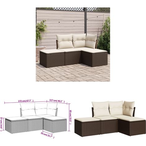 Salon de jardin 4 pcs avec coussins marron résine tressée - Salon De Jardin - Mobilier De Jardin - Salon Extérieur - Ensemble De Canapés - Canapé D'angle - Home & Living (1/3)