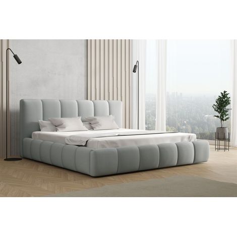 Polsterbett Doppelbett GIULIA Komplettset 200x200cm Stoff Magic Velvet Hellgrau (1/3)
