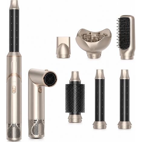 Brosse Soufflante Coiffante Pliable 6 en 1, Sèche-cheveux, Lisseur et Boucleur, Champagne, Prise UK 240 V (1/5)