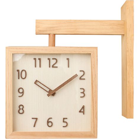 Wall Clock Simple Silent Square Double Sided Clock Wooden Decorative Corner Clock for Living Room Household Original Wood Color (1/5)
