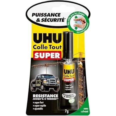 Colle Tout Super - Colle Extra-Forte - Colle Universelle Tous Supports - Prise Rapide & Ajustable - Résiste à l'Humidité - Utilisable de -50°C à +100°C - Formule Brevetée - Transparente - Tube 7 g (1/5)