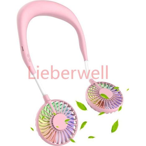 JZSH,Ventilateur portable , Ventilateur tour de cou USB mains libres, 3 vitesses, 7 LED, design casque rechargeable , Rose (1/5)