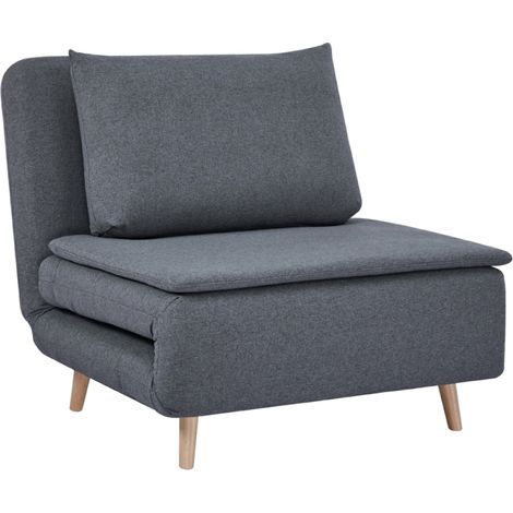 Fauteuil Convertible 3 en 1 Lit d'Appoint 191x95cm Dossier Réglable Clic-Clac Tissu Aspect Jute Pieds en Hêtre avec Coussin (1/5)