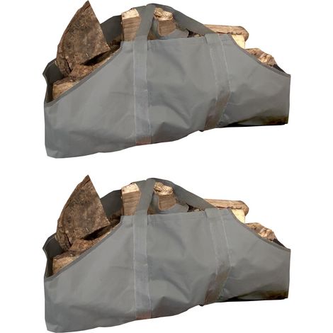 Set of 2 Canvas Log Carrier Firewood Bags in French Grey (1/5)
