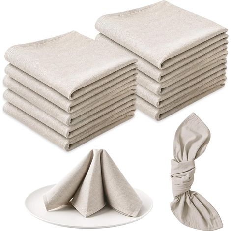 Lot de 12 Serviettes en Tissu, 40x40cm Serviette De Table avec 12 Corde De Jute, Serviettes De Table en Tissu Réutilisables, Serviettes en Lin pour Mariage, Hôtels, Restaurants, Evénements Et Fêtes (1/5)