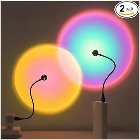 Lot de 2 lampes LED projecteur coucher de soleil USB, veilleuse idéale pour les fêtes à la maison et la chambre, projecteur de coucher de soleil pour une ambiance romantique