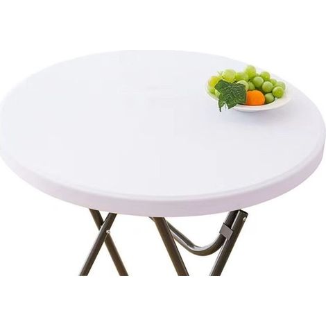 Nappe ronde extensible, près du corps, imperméable et lavable idéale pour le camping, la restauration et une utilisation intérieure et extérieure. 120 cm, blanche. (1/5)