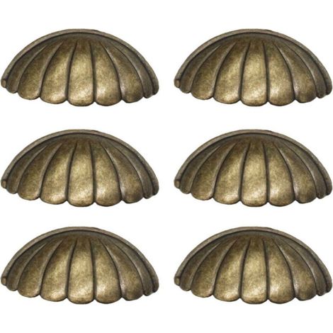 Set di 6 maniglie a conchiglia, pomelli per porte in ottone a forma di conchiglia, maniglie per mobili retrò per ante di armadi e ante della cucina (1/4)