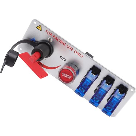 Panneau de commande d'allumage à bascule LED 5 en 1 12 V avec bouton-poussoir de démarrage moteur pour voiture de course, camping-car et camion (bleu) (1/5)