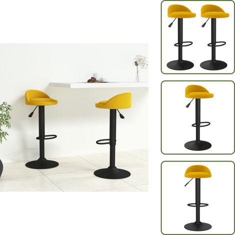 The Living Store Tabourets de bar lot de 2 Jaune Velours - Chaise de bar (1/5)