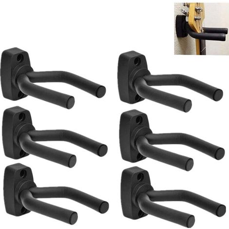 ALLIANDISEnsemble de 6 crochets muraux pour guitares acoustiques, ukulélés, basses, mandolines et banjos - Support mural noir (1/4)