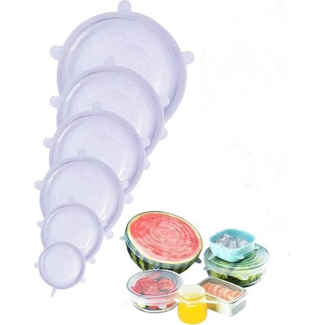 Couvercle en silicone extensible, 6 pièces, couvercle en silicone réutilisable, couvercle universel en silicone pour bols, casseroles, verres, boîtes, tasses (1/5)