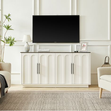 Aparador 160x40x80 cm blanco y negro en MDF con puertas soft-close y sistema antivuelco (1/5)