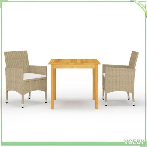Ensemble à manger de jardin - FAFEICY - 3067669 - Table acacia massif huilé - Chaises résine tressée acier - Coussins amovibles (1/5)