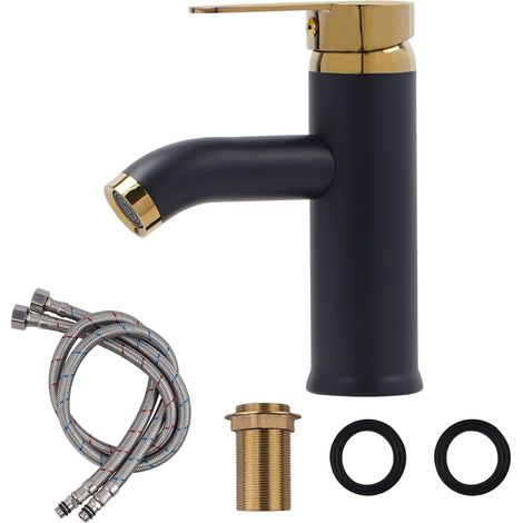 Stainless Steel 304 Kitchen Mixer Tap, Bathroom Tap with Hose, Hot and Cold Basin Tap, Hand Basin Tap for Bathroom Sink, Guest Toilet (Black Gold) (1/5)