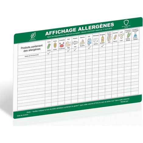 Allergen Display Board - 300mm x 200mm Rigid PVC Plastic - Erasable Surface, Rewritable - Self Adhesive for Easy Installation (1/5)