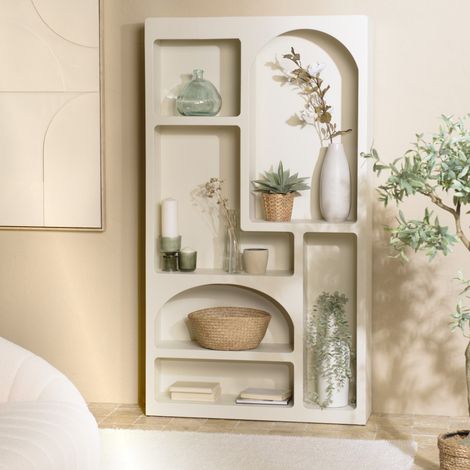 HELENA - Etagère 6 niches 100x26cm en bois peint couleur beige (1/5)