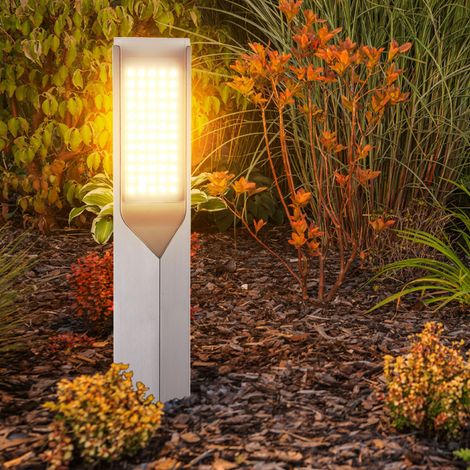 Piedistallo lampada da esterno in acciaio inox lampada da terra lampada da giardino argento lampione segnapasso, finitura satinata, LED 11W 720Lm bianco caldo, LxPxH 8x8x60 cm