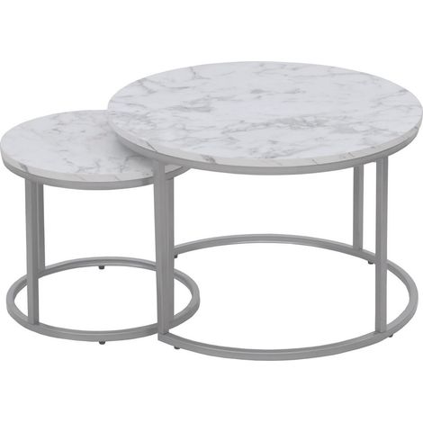 Ensemble de deux tables basses rondes aspect marbre blanc Alicia (1/5)