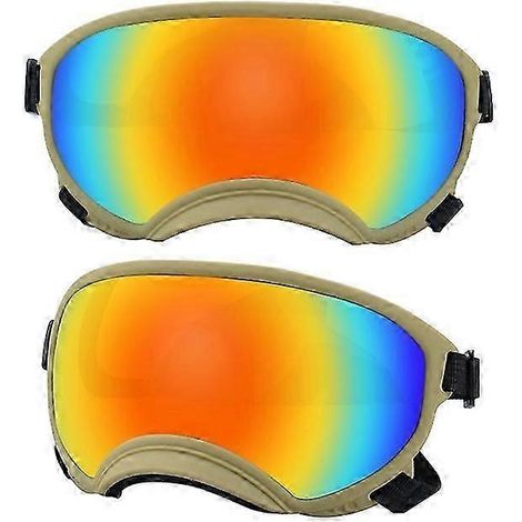 Hundebrille UV-Schutz, hohe Stoßfestigkeit, verstellbares Gummiband, atmungsaktiv, für Welpen und große Hunderassen (Khaki und Farbe M) (1/5)