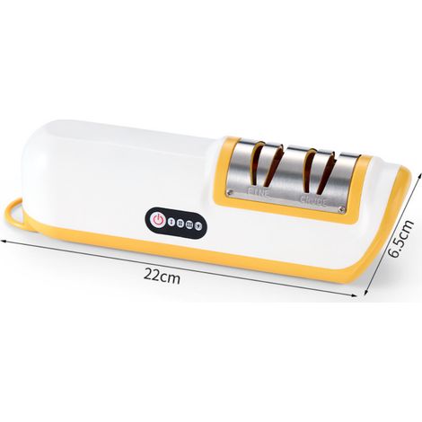 Affûteur de couteaux électrique rechargeable à 2 vitesses, affûteur de cuisine automatique avec base antidérapante, affûtage grossier et fin pour tous les couteaux de cuisine (jaune) (1/5)