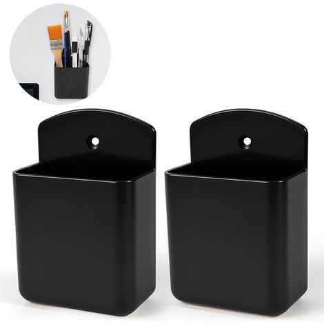 Support mural pour télécommande - Support mural adhésif pour télécommande - Qualité supérieure - Boîte de rangement pour télécommande de climatisation et de télévision - Lot de 2 pièces - Noir (1/5)