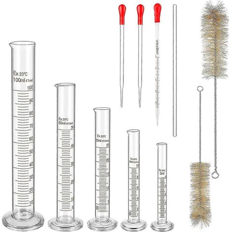 Ensemble de cylindres gradués en verre, kit de cylindres en borosilicate de qualité supérieure avec 3 pipettes et 2 brosses. (1/3)