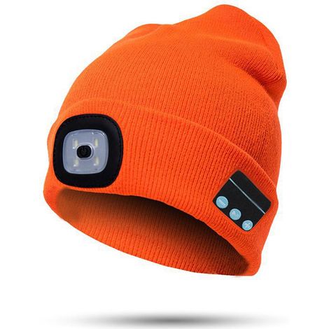 Bonnet Bluetooth avec lampe frontale LED rechargeable, chaud et tricoté, idéal pour l'hiver.