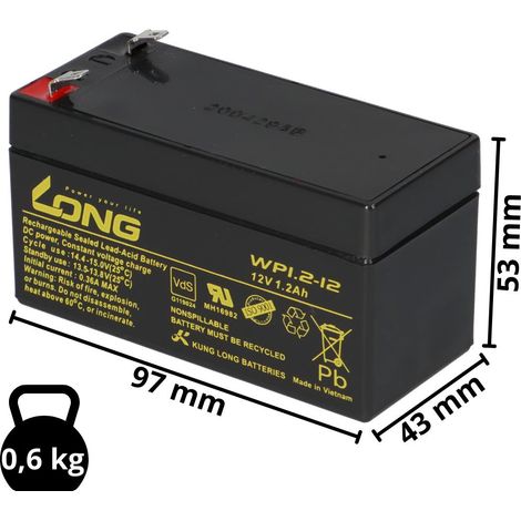 2x Kung Long WP1.2-12 AGM Akku 12V 1,2Ah – passend für Krankenhausbett LI56D  VdS-Ausführung (1/5)