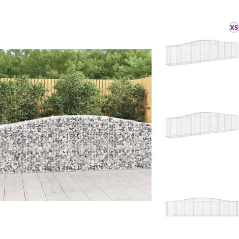 Gabionen mit Hochbogen 5 Stk. 400x50x80/100cm Verzinktes Eisen - Gabionen - Gabionenkorb - Gartendeko - Zaun - Sichtschutz (1/5)