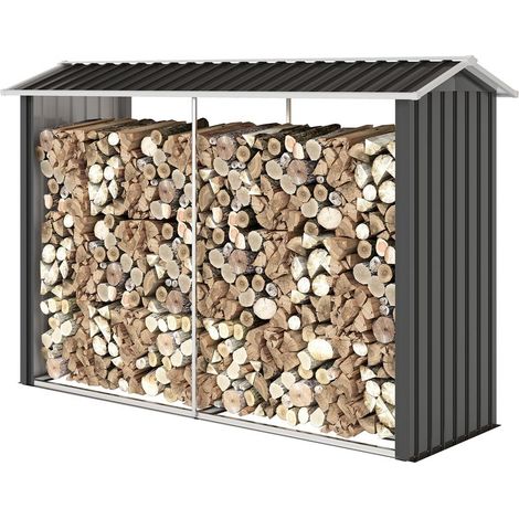 Abri à bois avec structure en acier galvanisé et base surélevée, 240 x 86 x 160 cm, noir (1/5)