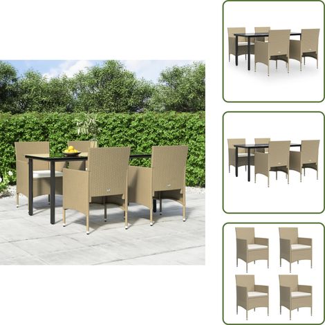Mesa de jardín - vidaXL Juego de comedor de jardín 5 piezas con cojines beige y negro - Comedor exterior