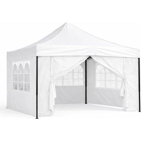 Carpa Plegable 3x3 Metros  Patas Negras  Incluye Cerramiento Perimetral Gazebo  Set Laterales con 3 Ventanas y 1 Cerramiento  Blanca (1/5)