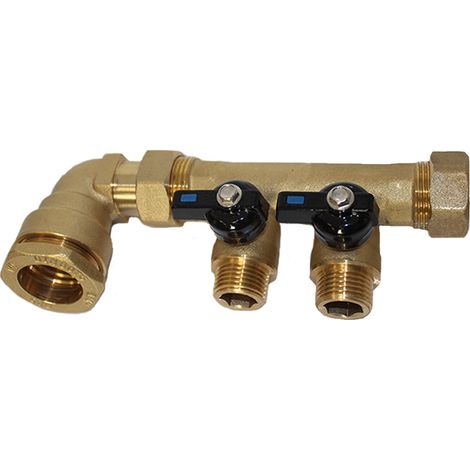 Pack collecteur sanitaire eau-froide 3/4'' (20x27) 2 départs mâle 1/2'' (15x21) alimentation PEHD Ø25 joints fibres (1/4)