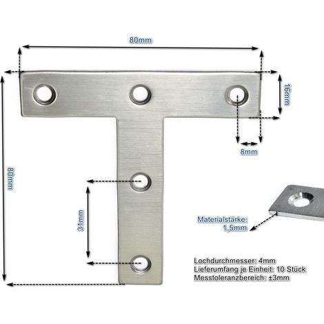 Edelstahl T-Verbinder 80 x 80 x 16 mm VE 10 Stück (1/5)