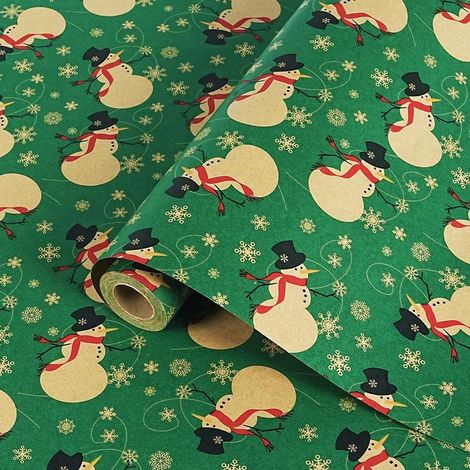 Rouleau de papier cadeau de Noël vert, 17 pouces x 33 pieds, motif flocons de neige, joli papier cadeau kraft de Noël. (1/5)