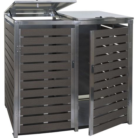 Pensilina per 2 bidoni coperchio per bidoni con serratura e coperchio fino a 240 l 119x134x84 cm acciaio inox antracite 040005716