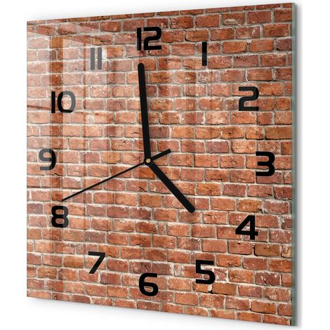 Horloge Murale Carrée Silencieuse Verre Trempé Décoration Maison Moderne Mur de briques 30x30 cm (1/5)