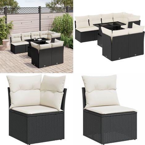 Salon de jardin 8 pcs avec coussins noir résine tressée - Ensemble Salon De Jardin - Meuble Extérieur - Table Extensible - Chaise Lounge - Canapé D'extérieur - Home & Living (1/5)