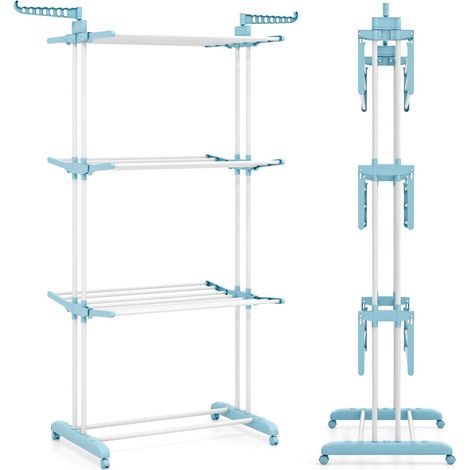 Stendibiancheria pieghevole 127 x 63 x 171 cm grande capacità antiruggine con ruote design moderno metallo bianco 200014825