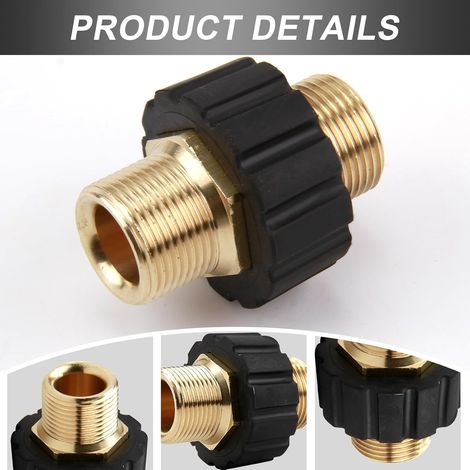 Adaptador de manguera de conexión rápida doble M22 x 1.5 (rosca macho) para hidrolimpiadoras, compatible con HD y HDs, diámetro interior de 14 mm – Conexión de latón robusta