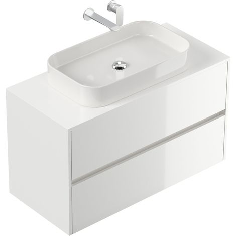 Badmöbel Taifun 100cm mit modernem Aufsatzwaschbecken weiß Hgl